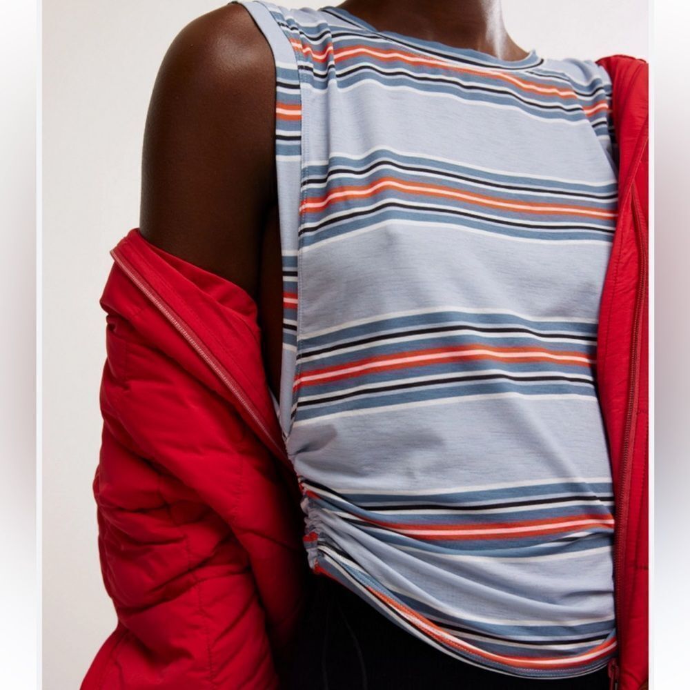 NWT Free People Tempo Mode Striped Sleeveless Muscle Tee Ruched Breathable